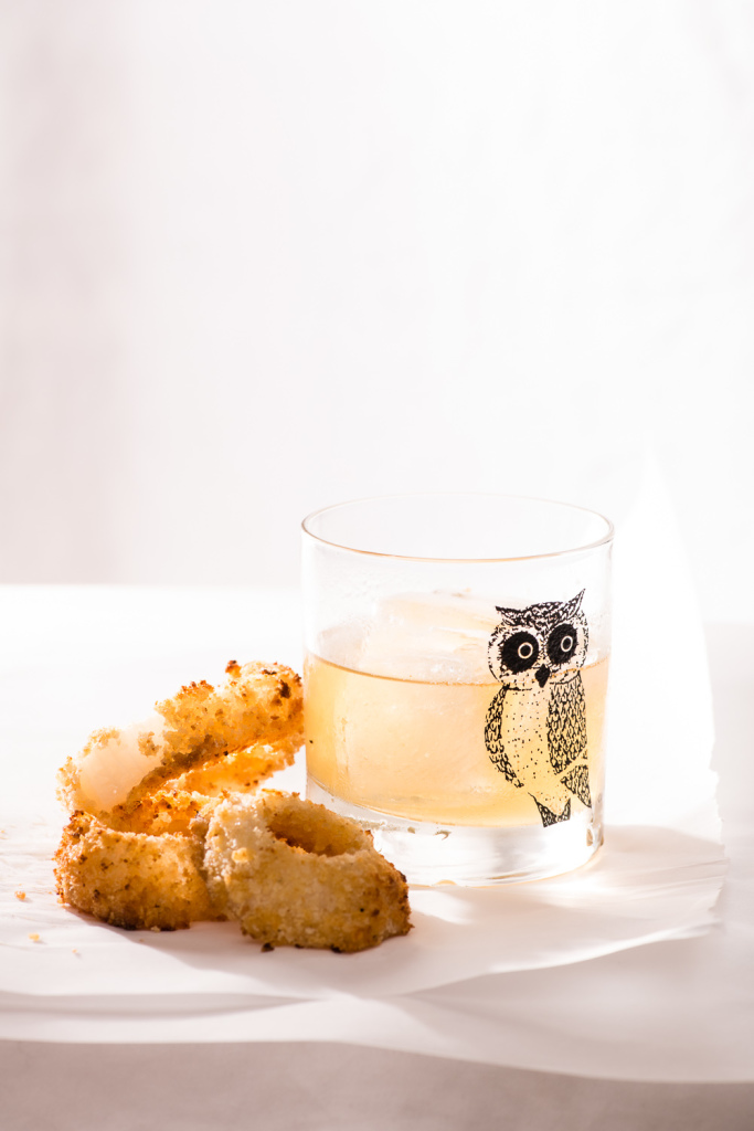 Kettle chip and crème fraiche-baked onion rings